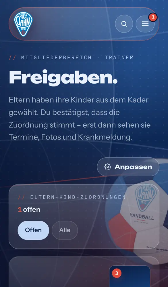 Schritt 1: Unter „Freigaben“ siehst du, wer sich deiner Mannschaft zuordnen möchte.