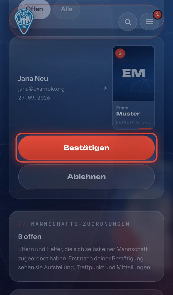 Schritt 2: Passt die Zuordnung, tippe auf „Bestätigen“ – die Familie wird benachrichtigt.