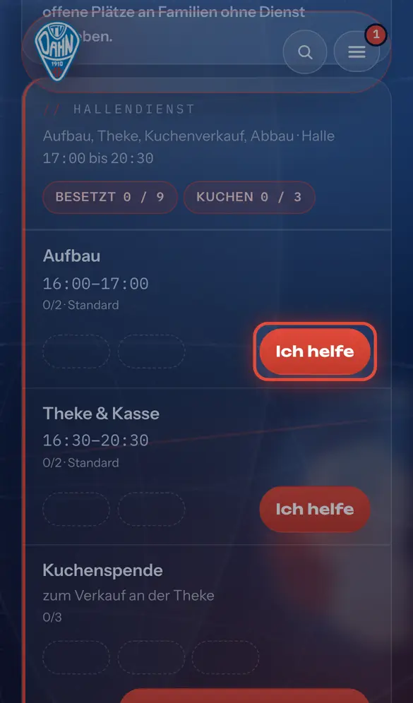 Schritt 2: Tippe bei einer freien Schicht auf „Ich helfe“ – ganz freiwillig.